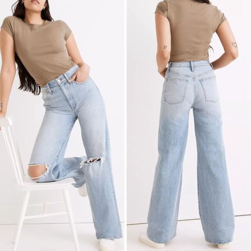 NEW‎ Madewell Petite Superwide-Leg Jeans in Blaisdell Wash, 29P